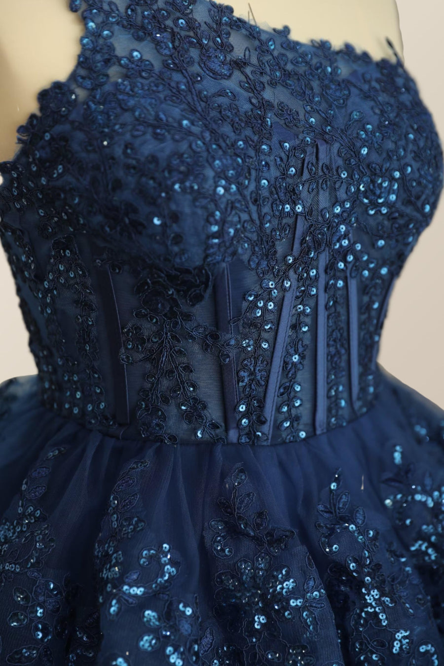 One Shoulder Navy Blue Ruffles A-line Dress – Ohmollydress