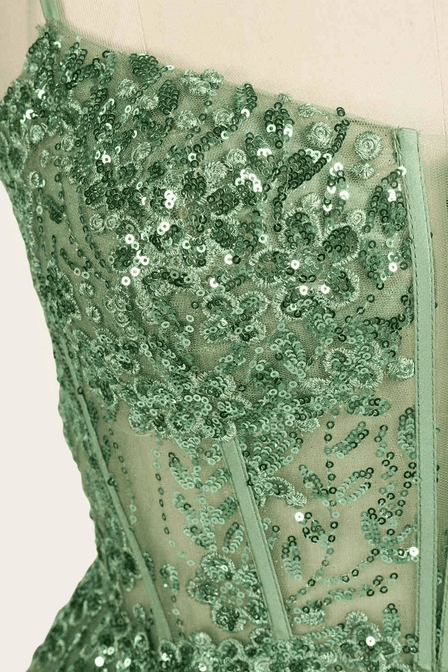 Sage Green Sequin A-line Long Dress with Slit