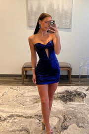 Sweetheart Blue Keyhole Bodycon Short Dress