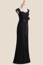 Black Lace Sheath Long Bridesmaid Dress