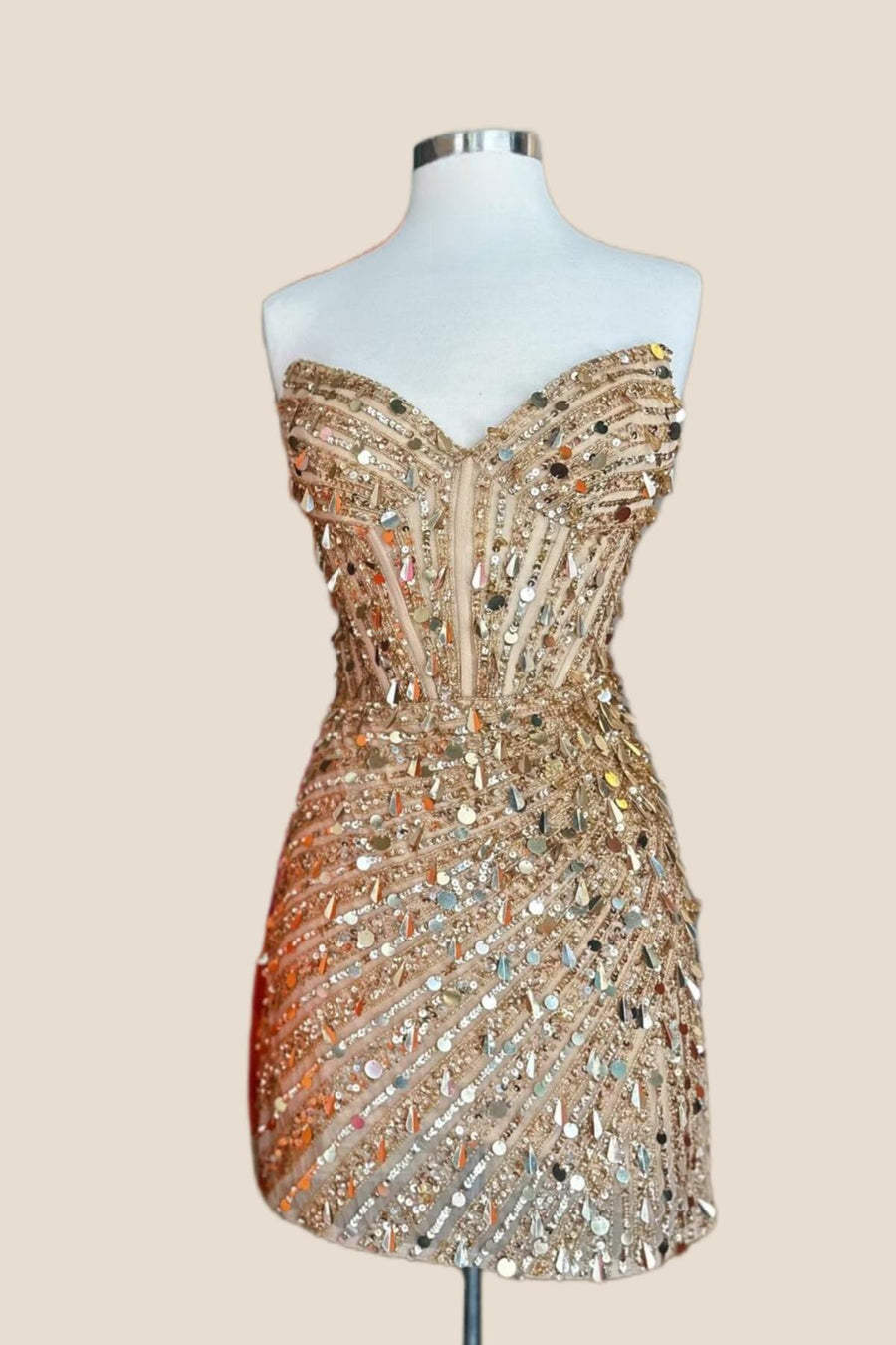 Straps Gold Sequin Corset Tight Mini Dress