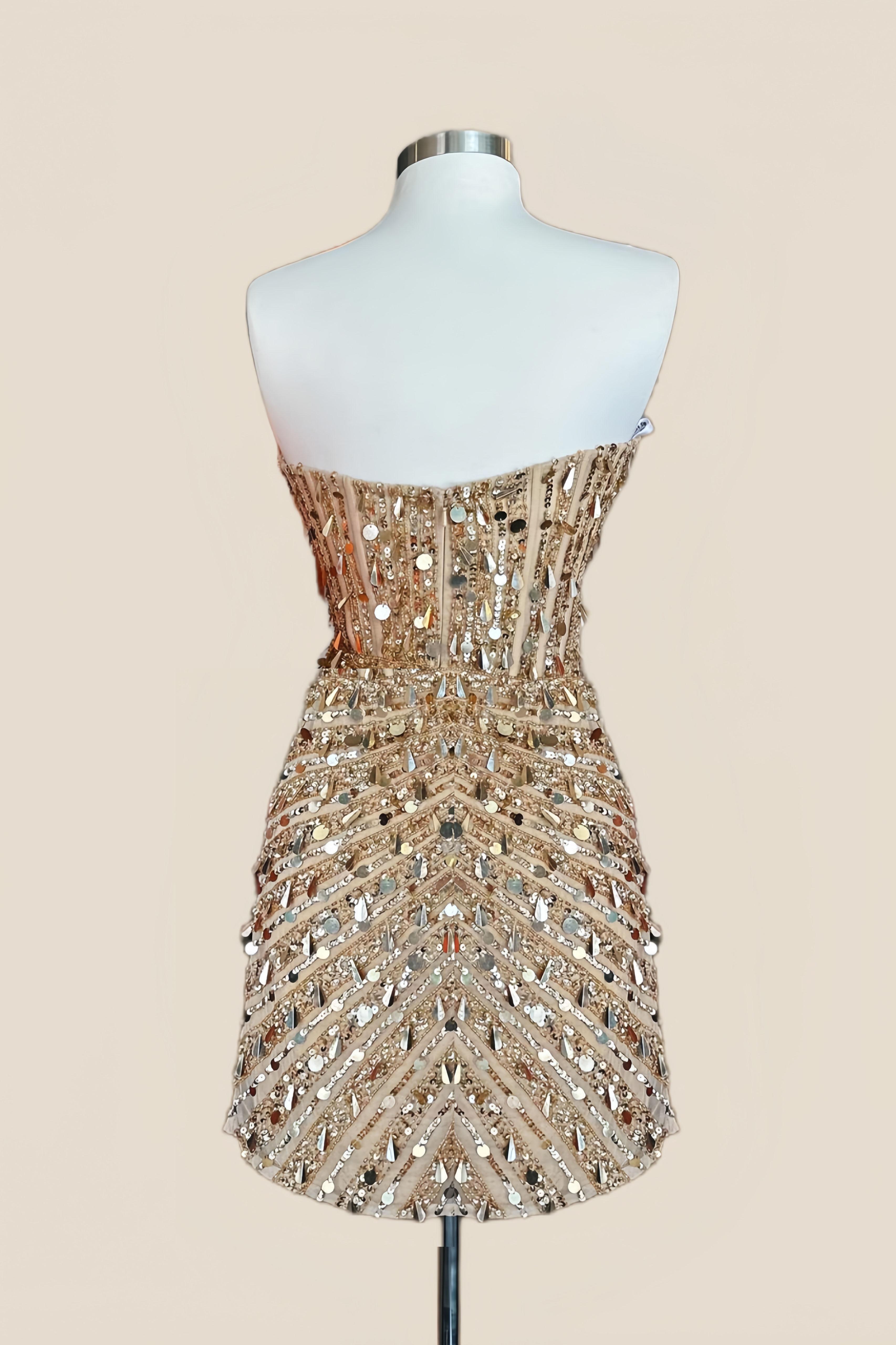 Straps Gold Sequin Corset Tight Mini Dress