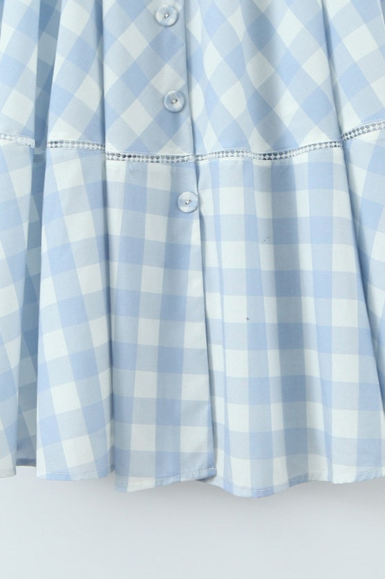 Light Blue Check Pattern A-line Dress