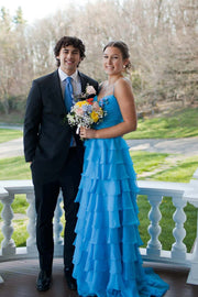 Straps Green Tiered A-line Long Dress with Bow