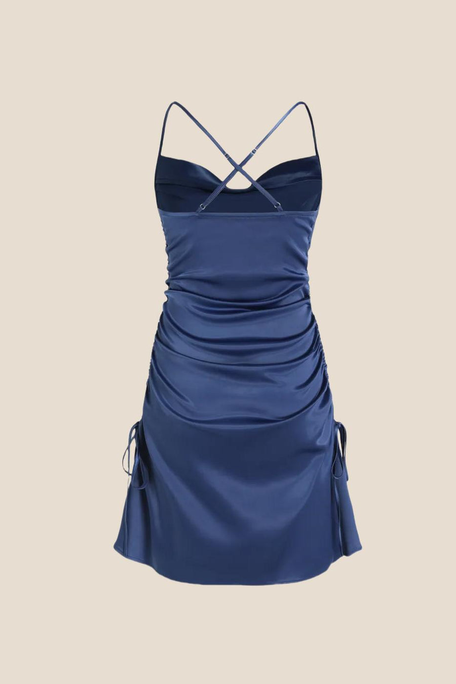 Straps Navy Blue Satin Cowl Neck Slit Short Dress Ohmollydress Straps Navy Blue Satin Cowl Neck Slit Short Dress Ohmollydress