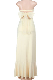 Strapless Yellow Frill Slit Long Dress