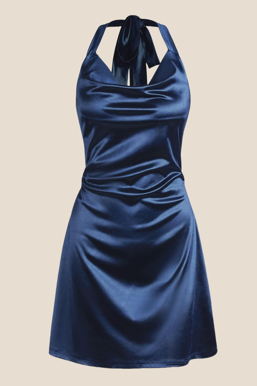 Navy Blue Cowl Neck Halter Soft Satin Mini Dress Ohmollydress Navy Blue Cowl Neck Halter Soft Satin Mini Dress Ohmollydress
