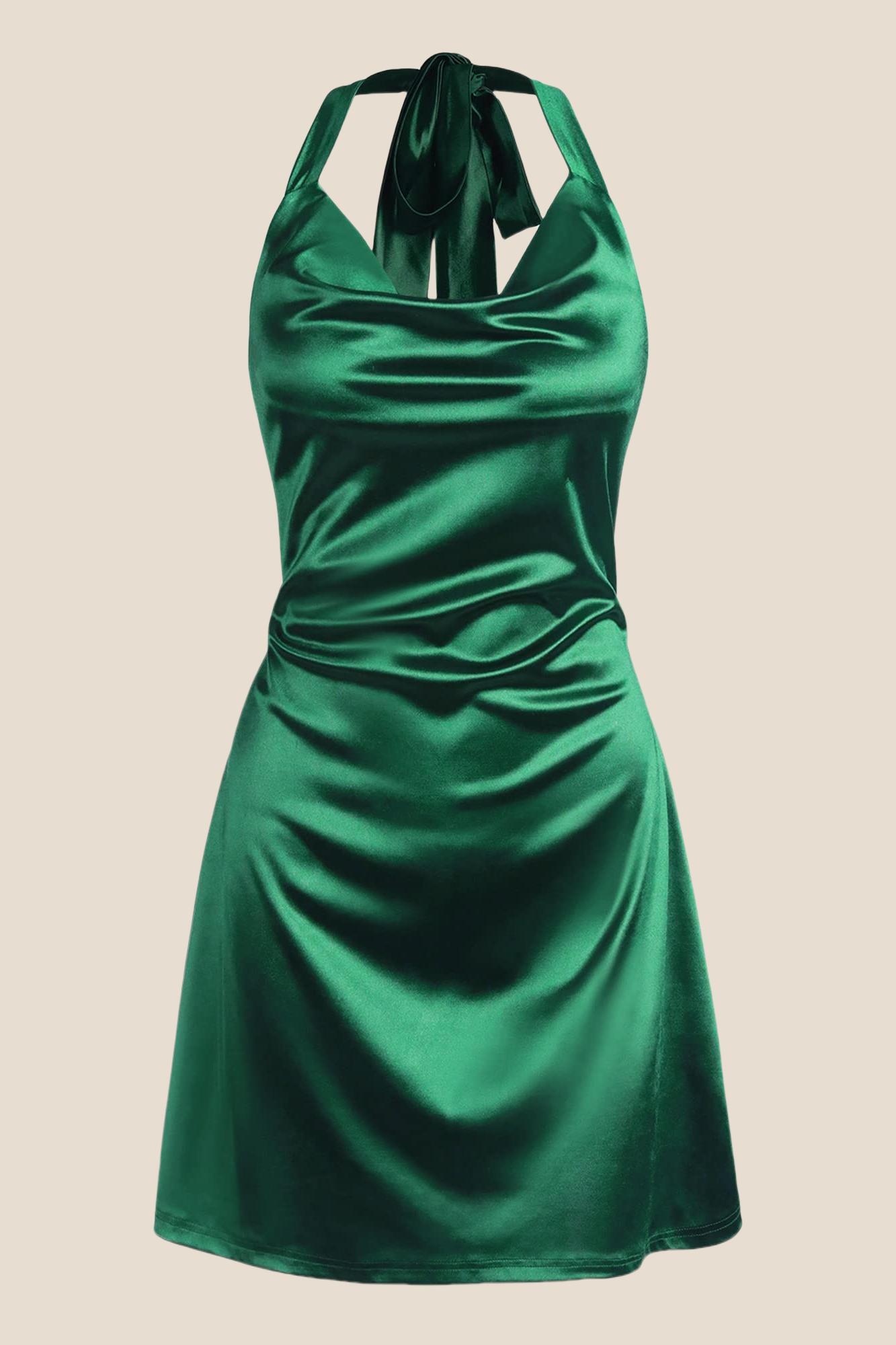 cowl neck halter dress Navy Blue Cowl Neck Halter Soft Satin Mini Dress – Ohmollydress