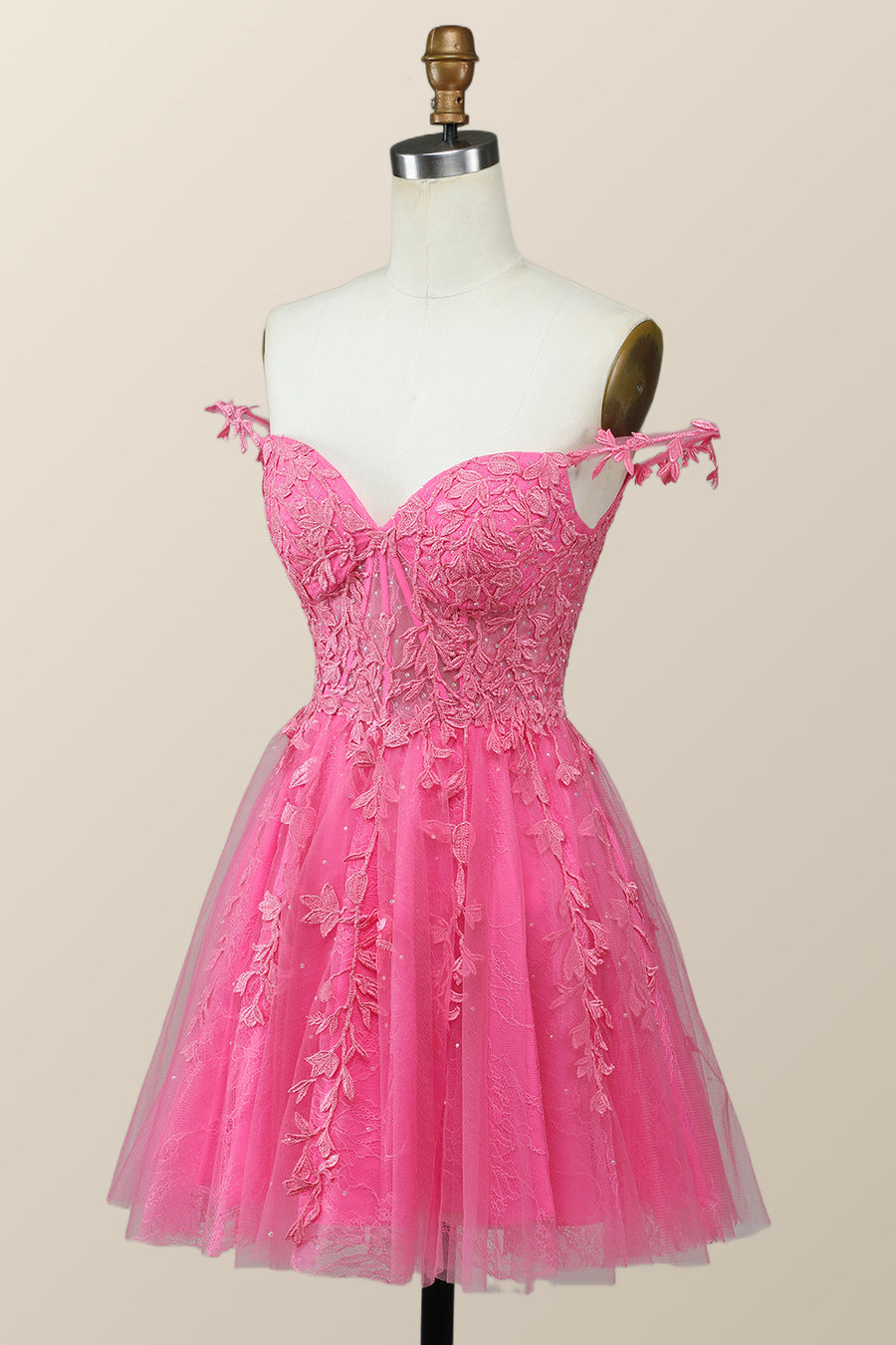 Off the Shoulder Hot Pink Lace Short Homecoming Dress Ohmollydress Off the Shoulder Hot Pink Lace Short Homecoming Dress Ohmollydress