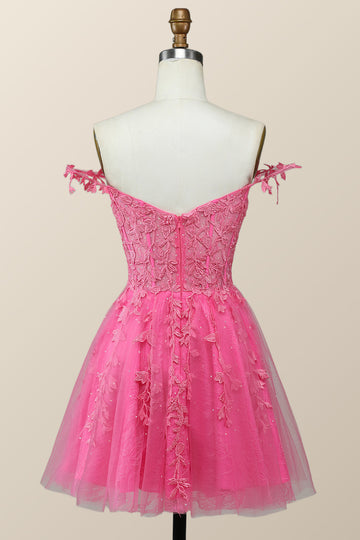 Pretty Hot Pink Off The Shoulder Sheath Ruffles Short Homecoming Dress Cocktail Dress cc3407