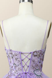 Beaded Lavender Ruffles A-line Long Prom Dress