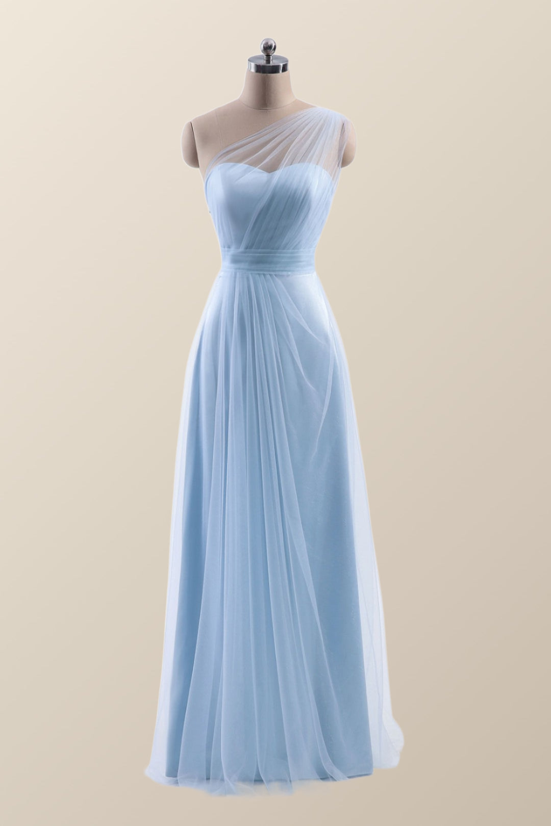 One Shoulder Light Blue Tulle A-line Bridesmaid Dress Ohmollydress One Shoulder Light Blue Tulle A-line Bridesmaid Dress Ohmollydress