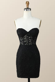Sweetheart Black Lace Tight Mini Dress