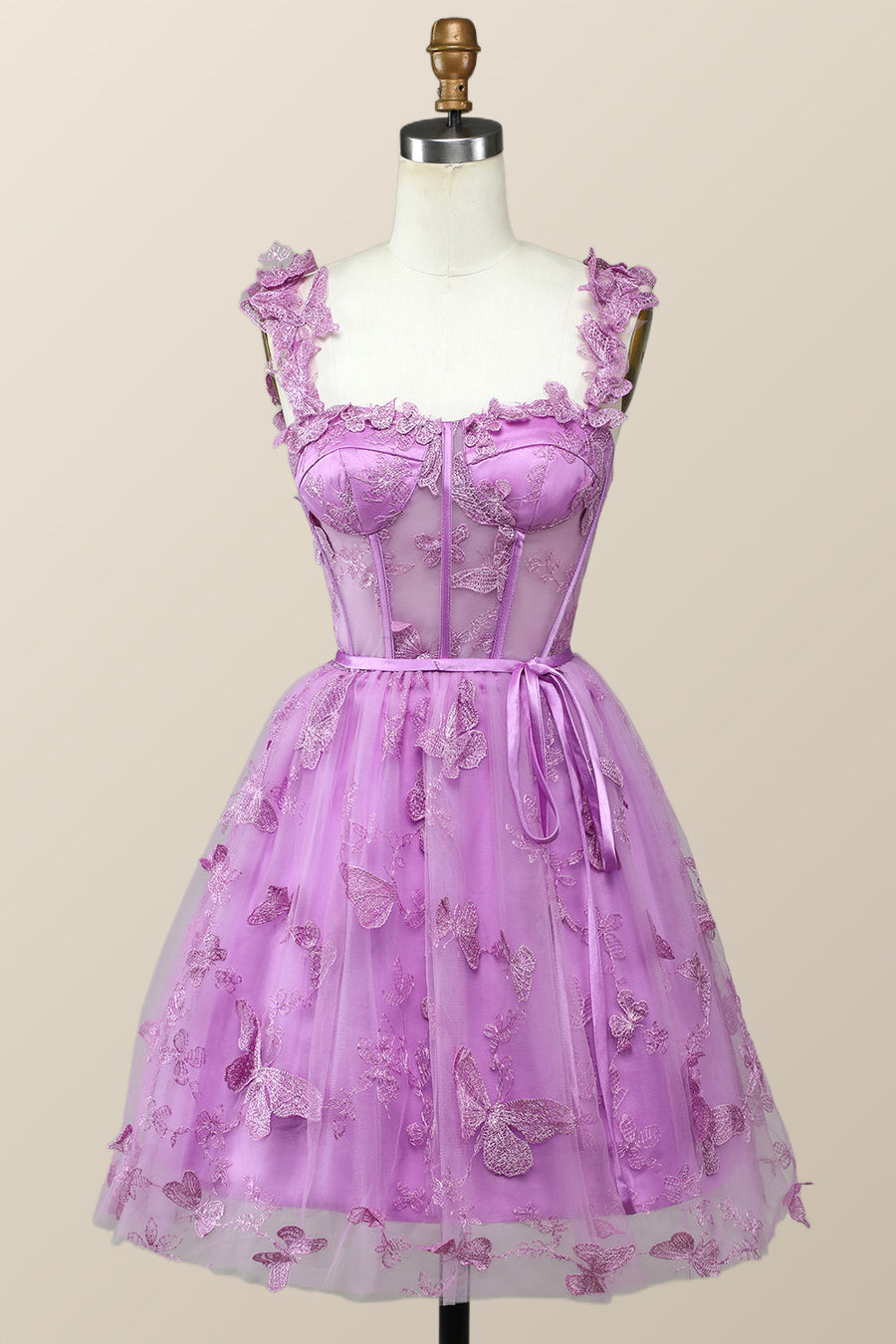 purple butterfly dress short Sequin-Butterfly Short Beaded Party Dress 4051 Purple / 000