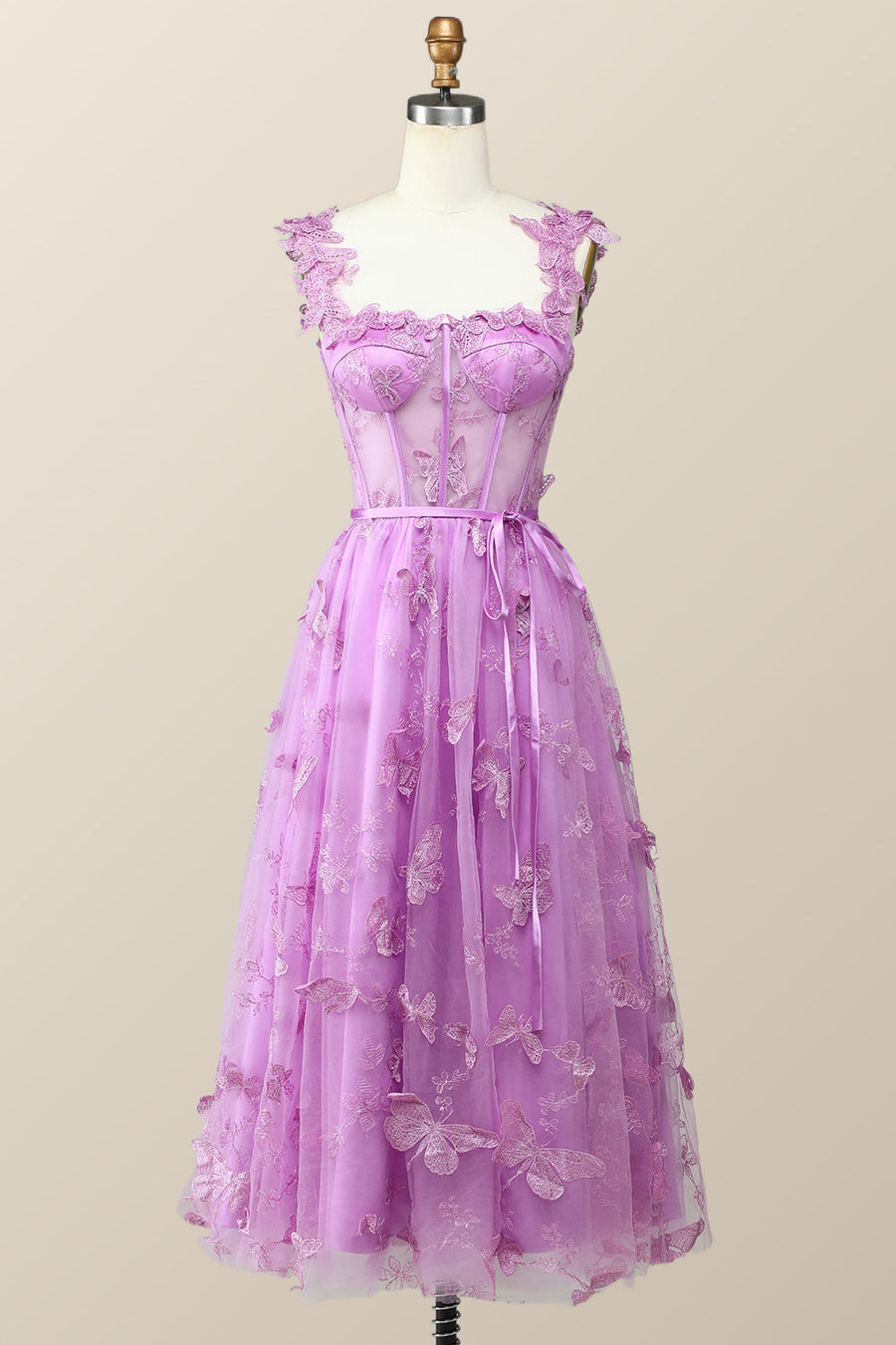 Lilac Butterfly Tulle A-line Midi Homecoming Dress Ohmollydress Lilac Butterfly Tulle A-line Midi Homecoming Dress Ohmollydress