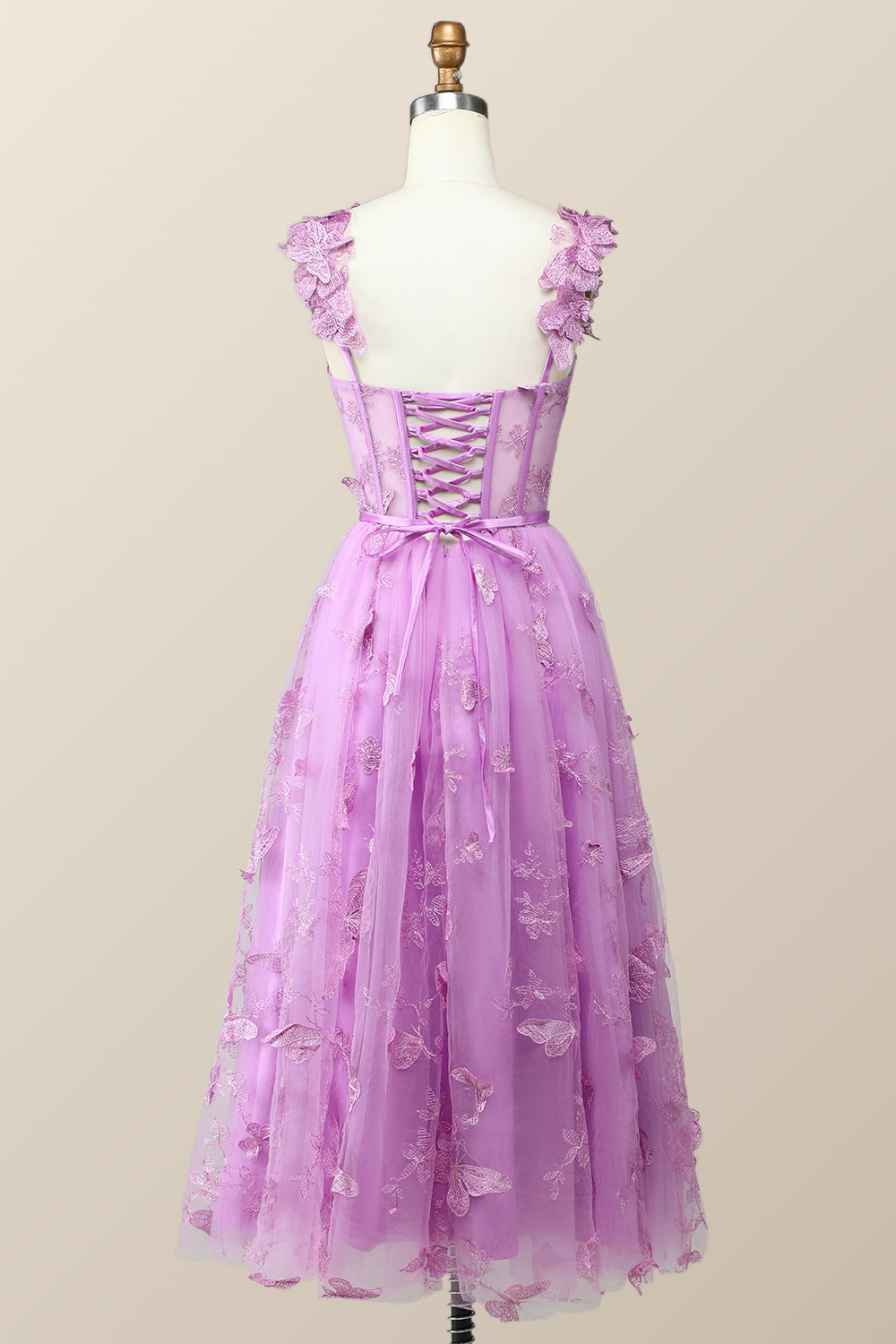 Lilac Butterfly Tulle A-line Midi Homecoming Dress