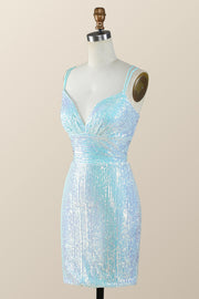 Straps Blue Sequin Bodycon Mini Dress