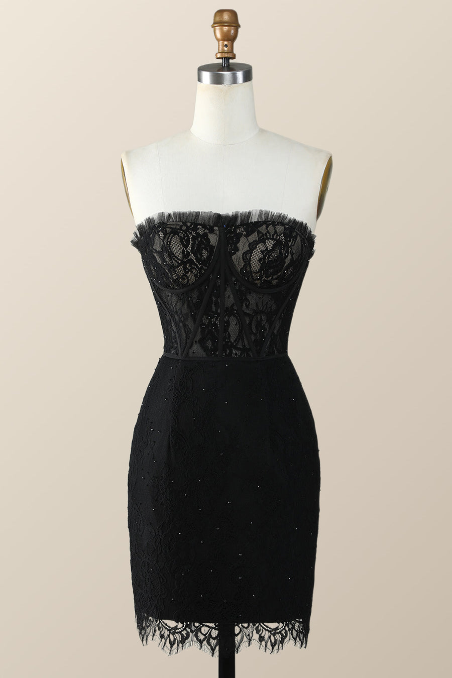 Strapless Black Lace Bodycon Mini Dresss