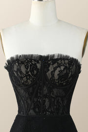 Strapless Black Lace Bodycon Mini Dresss