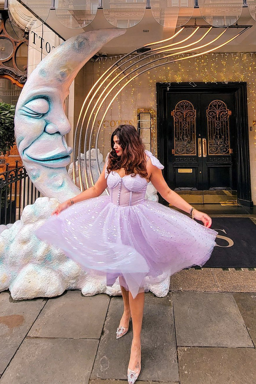 Blue Starry Corset Midi Dress with Buttons – Ohmollydress