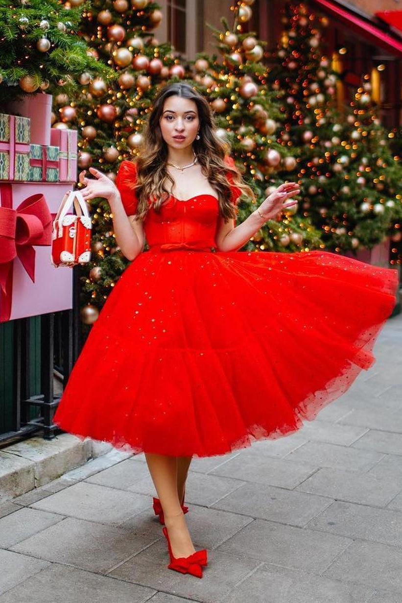 Red tulle best sale midi dress