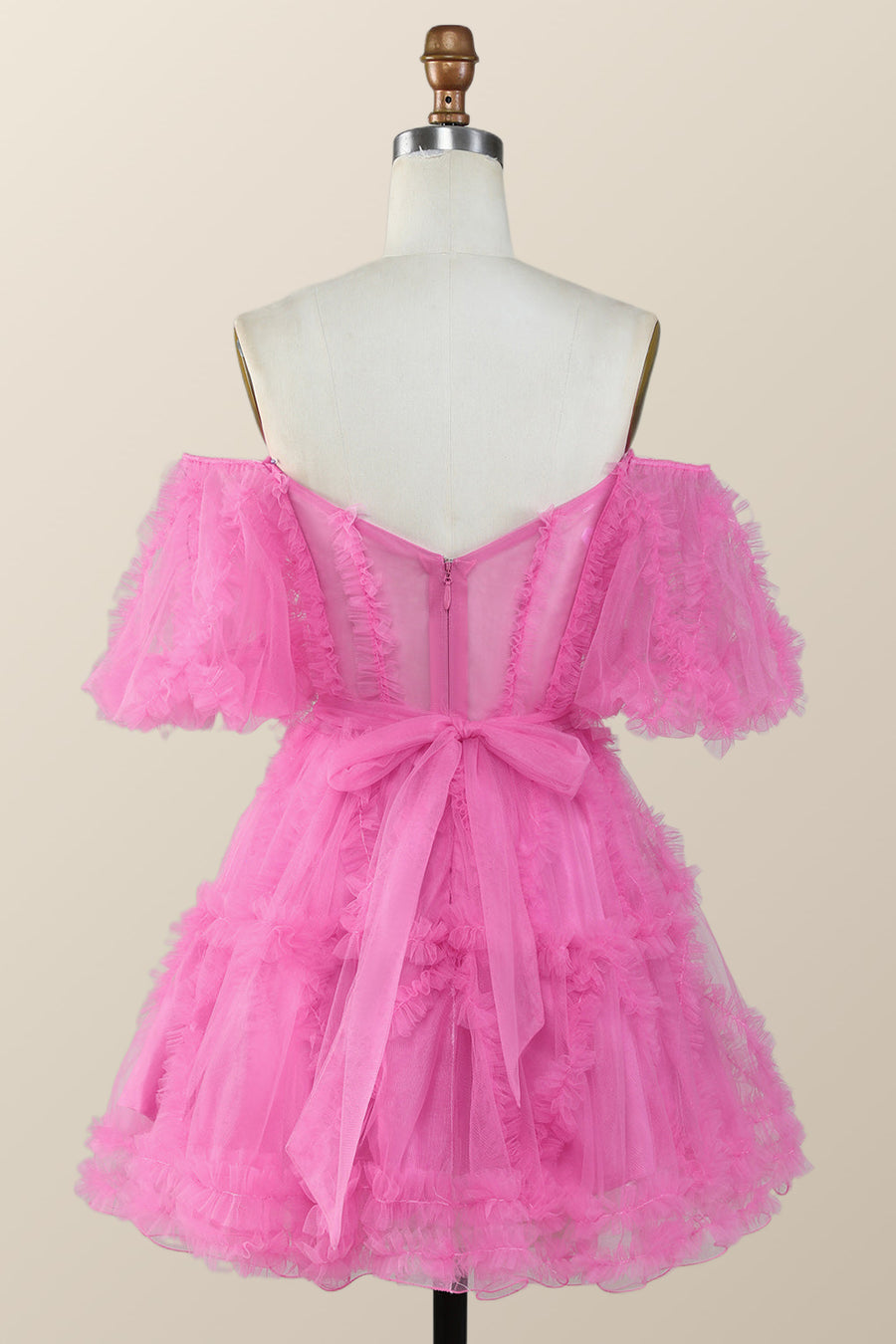 Off the Shoulder Hot Pink Ruffles Short A-line Homecoming Dress
