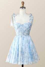 Princess Blue Floral Print A-line Short Dress