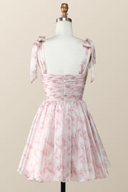 Princess Pink Floral Print A-line Short Dress