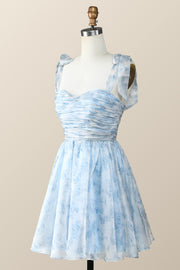 Princess Blue Floral Print A-line Short Dress