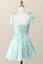 Princess Green Floral Print A-line Short Dress