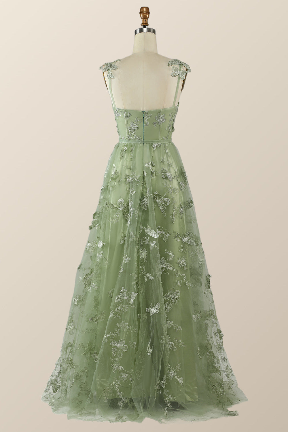 Sage Green Butterfly A-line Long Formal Dress Ohmollydress Sage Green Butterfly A-line Long Formal Dress Ohmollydress
