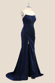 Navy Blue Strapless Mermaid Long Party Dress