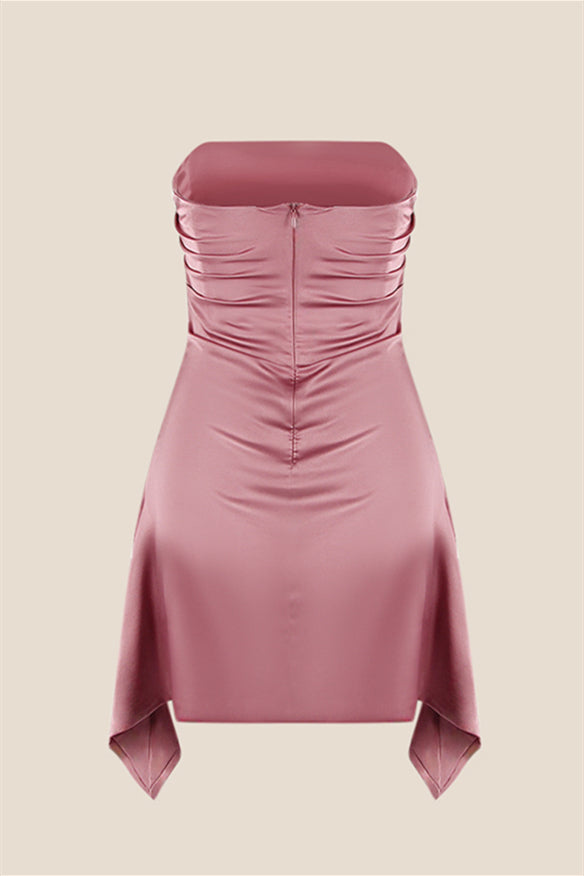 Strapless Rosy Ruched Short Homecoming Dress