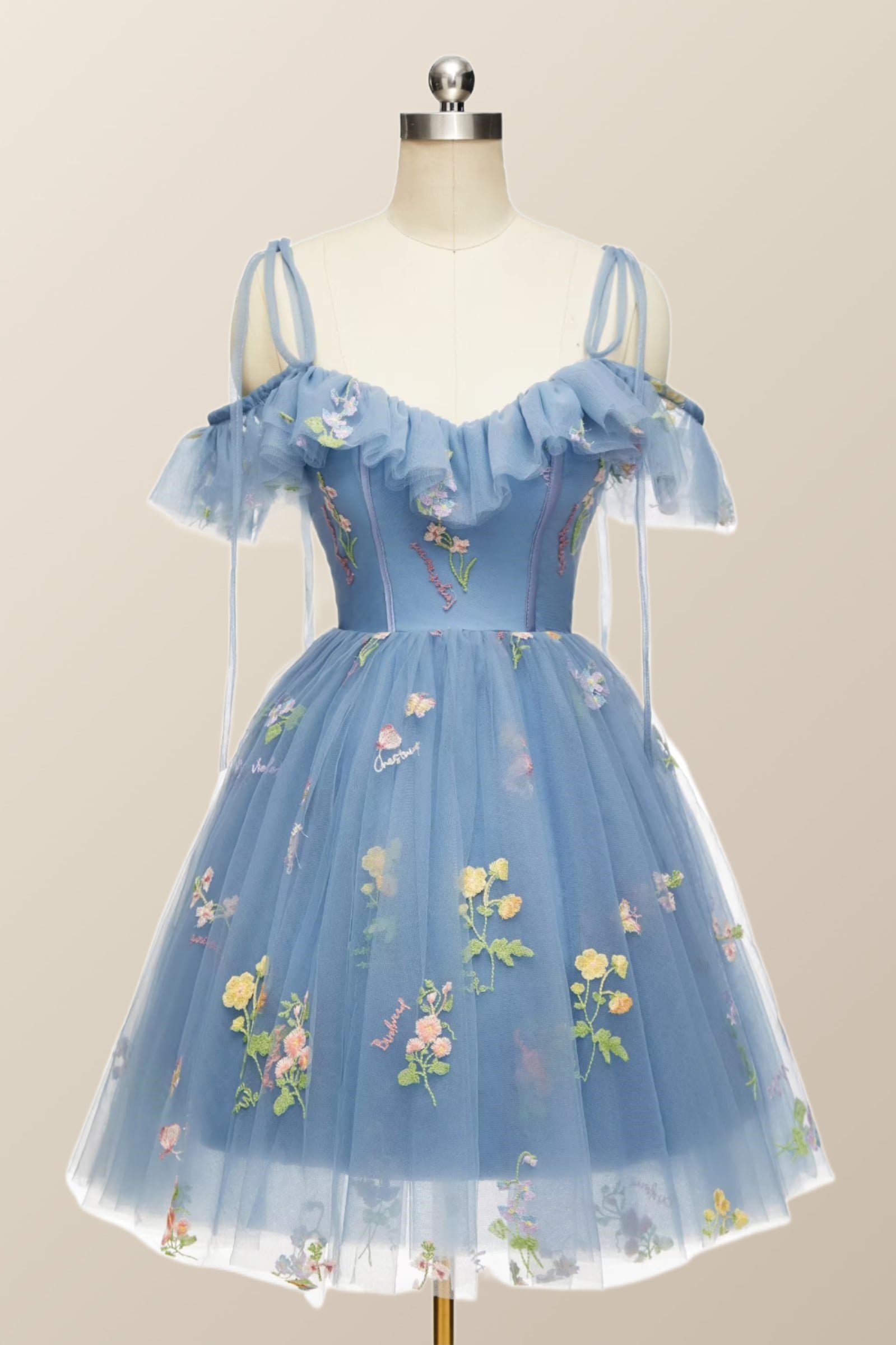 Blue Floral Ruffle A-line Homecoming Dress – Ohmollydress