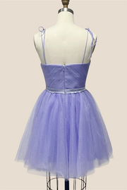 Lavender Sparkle Tulle Short Dress with Belt