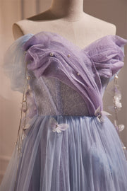 Off the Shoulder Lilac Tulle Formal Dress with Butterflies