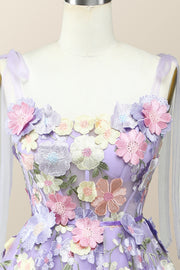 Lavender Floral Embroidered A-line Princess Dress