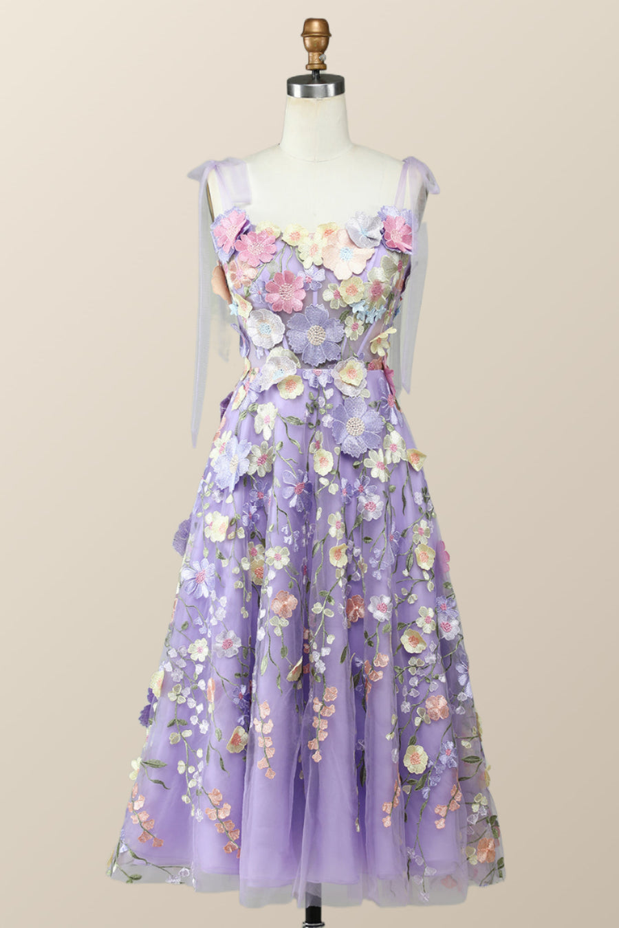 Straps Lavender 3D Flower Midi Dress Ohmollydress Straps Lavender 3D Flower Midi Dress Ohmollydress
