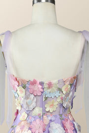 Straps Lavender 3D Flower Midi Dress