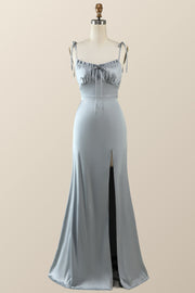 Misty Blue Straps Ruffle A-line Bridesmaid Dress