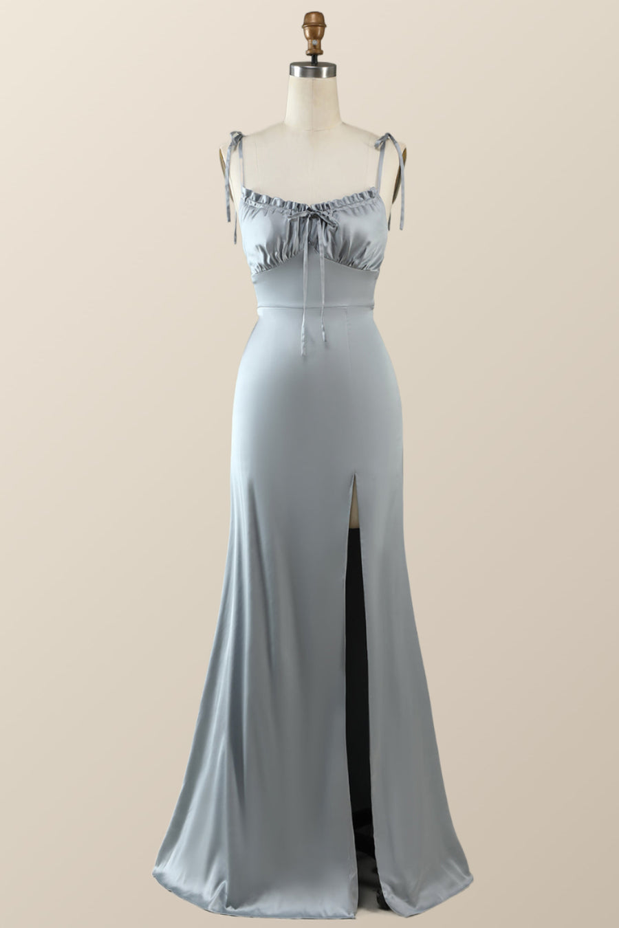 Misty Blue Straps Ruffle A-line Bridesmaid Dress