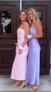 Strapless Lilac Back Tie Sheath Long Dress