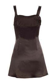 Brown Satin Square A-line Mini Dress