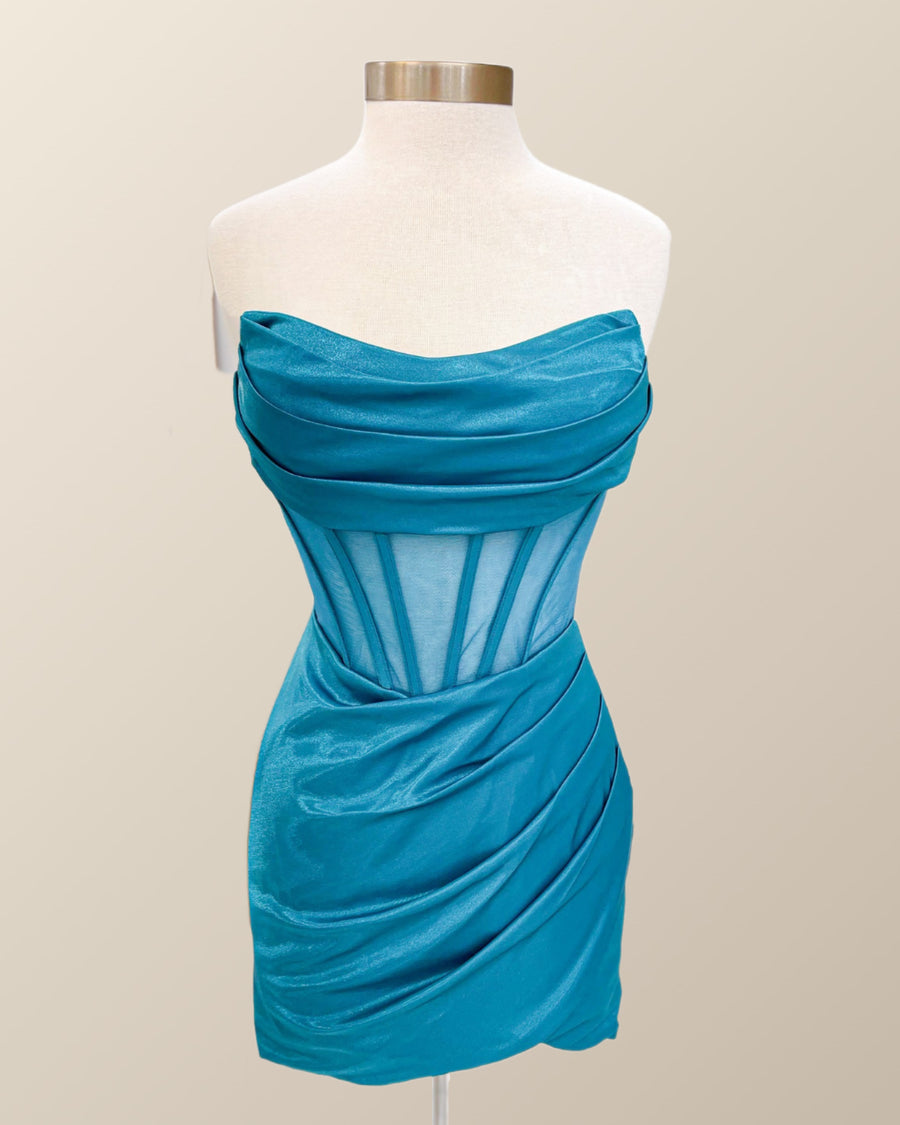 Ruched Strapless Blue Tight Mini Dress Ohmollydress Ruched Strapless Blue Tight Mini Dress Ohmollydress