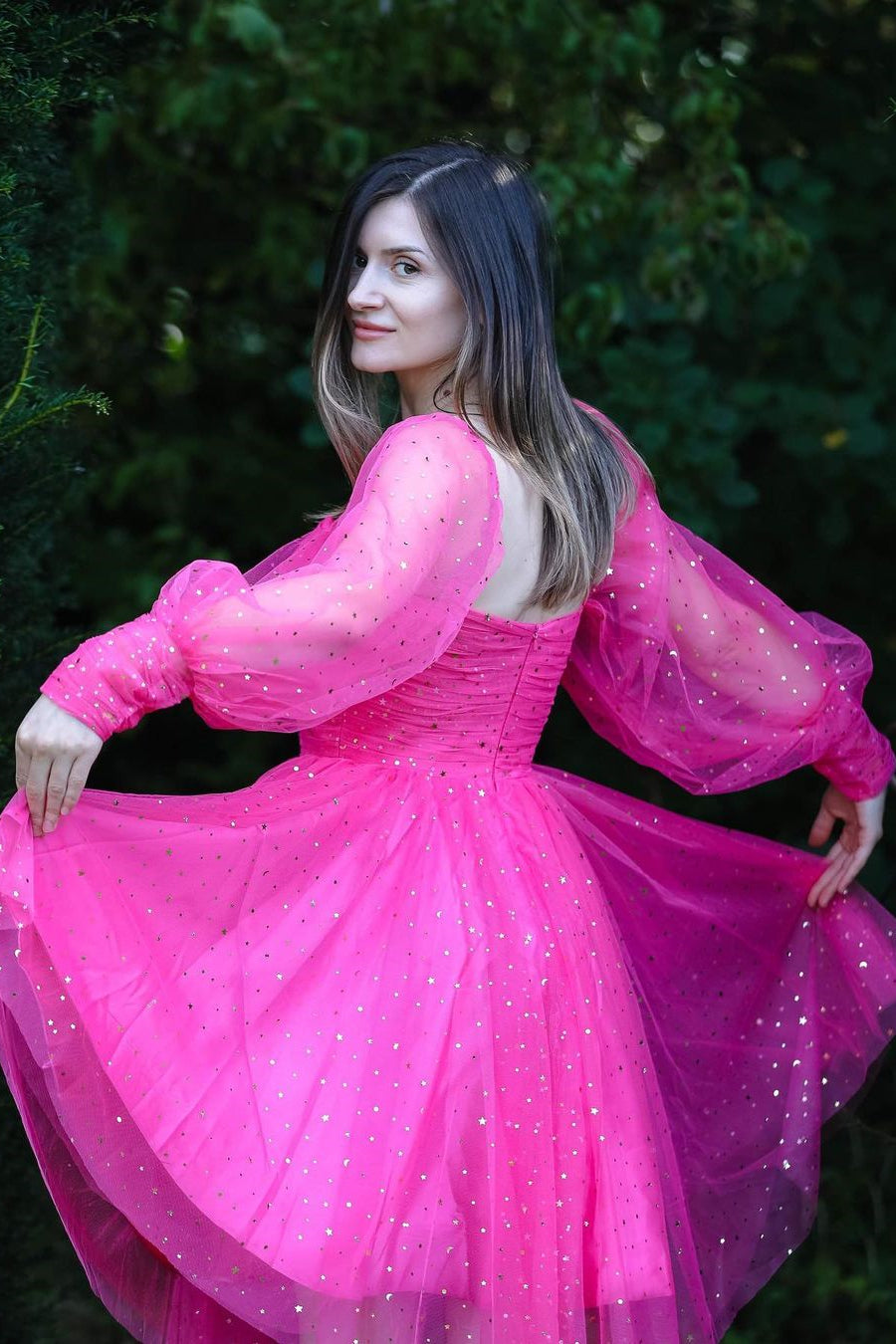 Long Puffy Sleeves Red Stars Mini Gown Ohmollydress Long Puffy Sleeves Red Stars Mini Gown Ohmollydress