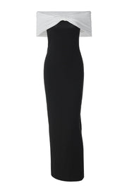 White and Black Off the Shoulder Fitted Long Dress