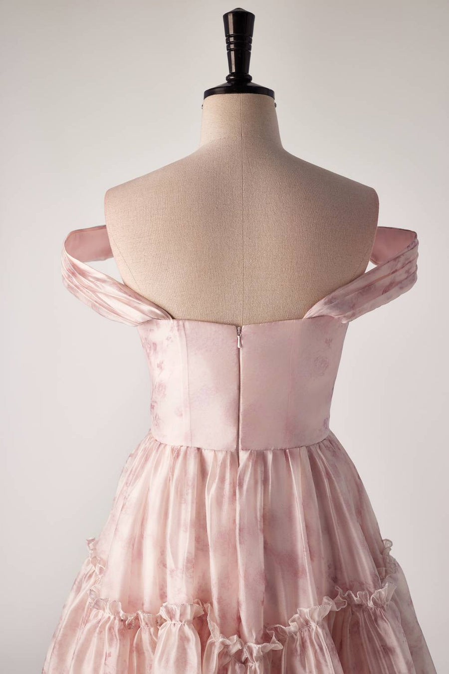 Off the Shoulder Pink Floral Pleated Short Dress