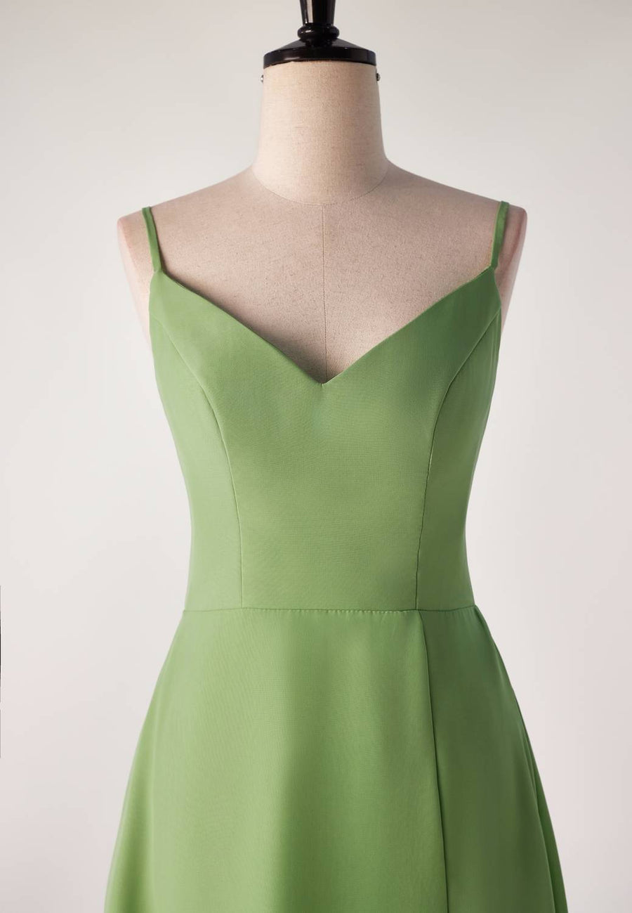 Matcha Green Straps Tea Length Bridesmaid Dress Ohmollydress Matcha Green Straps Tea Length Bridesmaid Dress Ohmollydress