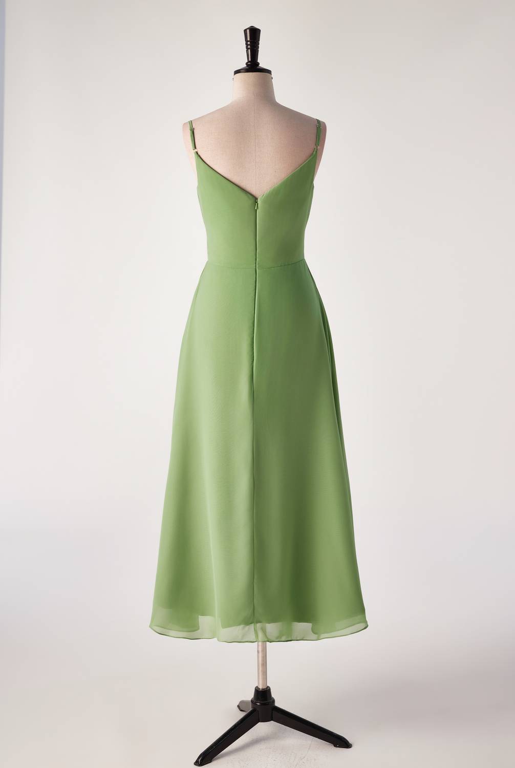 Matcha Green Straps Tea Length Bridesmaid Dress Ohmollydress Matcha Green Straps Tea Length Bridesmaid Dress Ohmollydress