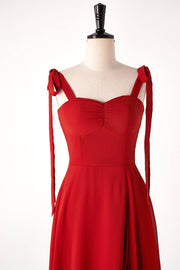 Rust Red Chiffon Long Bridesmaid Dress with Tie Shoulders